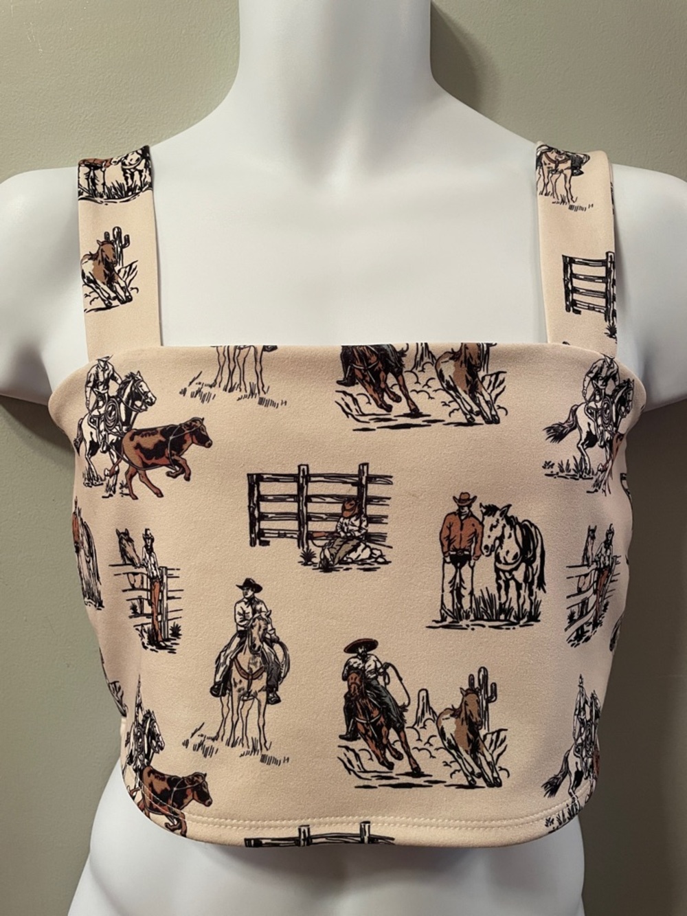 NYLON APPAREL Cowboy Ranch Western Coastal Cowgirl Fun Print Crop Tank Top